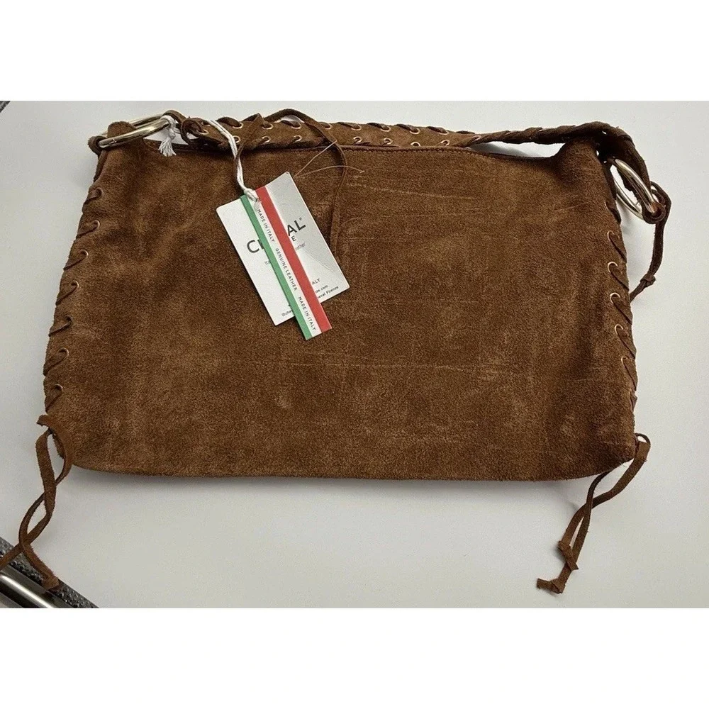 NWT Cheval Firenze Suede Fringe shoulder bag Brown‎